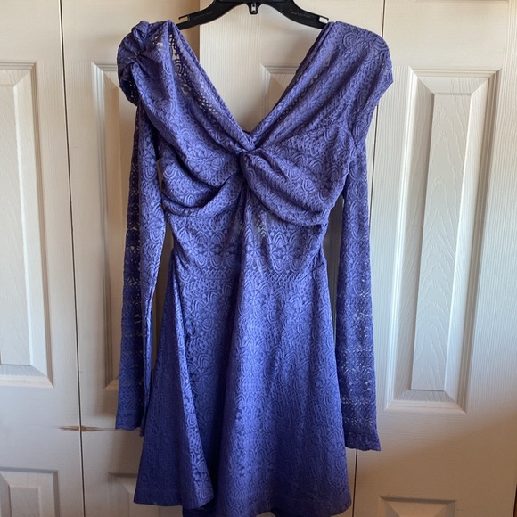 Free People NWT Lila Boho Purple Embroidered Stretch Lace Off Shoulder Large - Picture 4 of 12